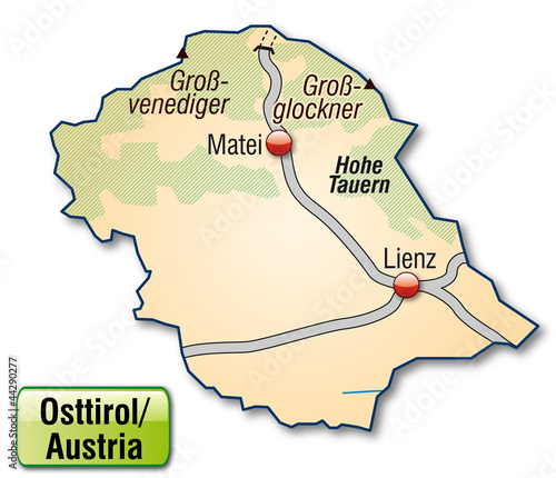 Inselkarte des Kantons Osttirol mit Verkehrsnetz