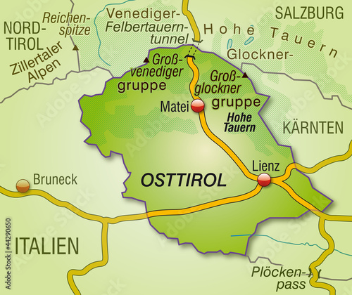 Umgebungskarte von Osttirol mit Verkehrsnetz
