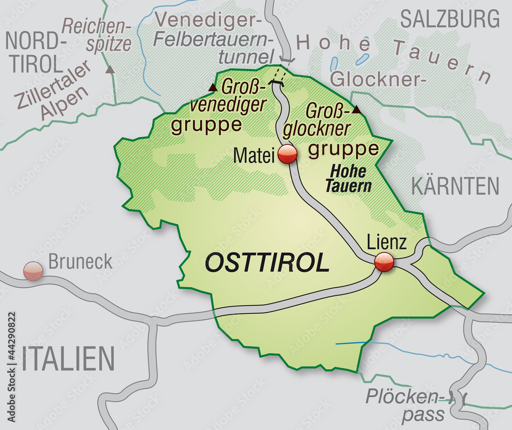 Fototapeta premium Autobahnkarte des Kantons Osttirol mit Umgebung