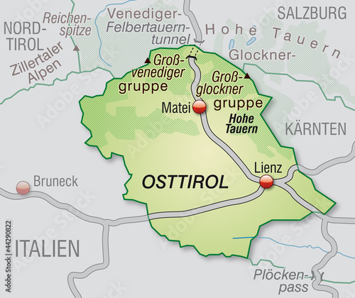 Autobahnkarte des Kantons Osttirol mit Umgebung