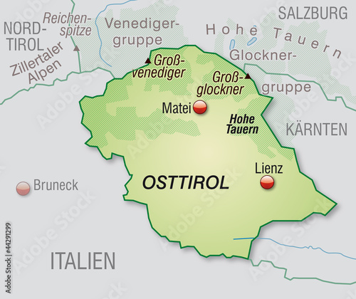 Osttirol mit Nachbarländern als Übersichtskarte