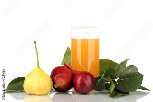 Pear juice with pears isolated on white