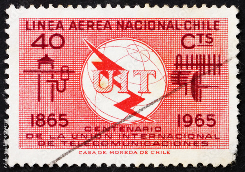 Postage stamp Chile 1965 ITU Emblem, Communication Equipment photo