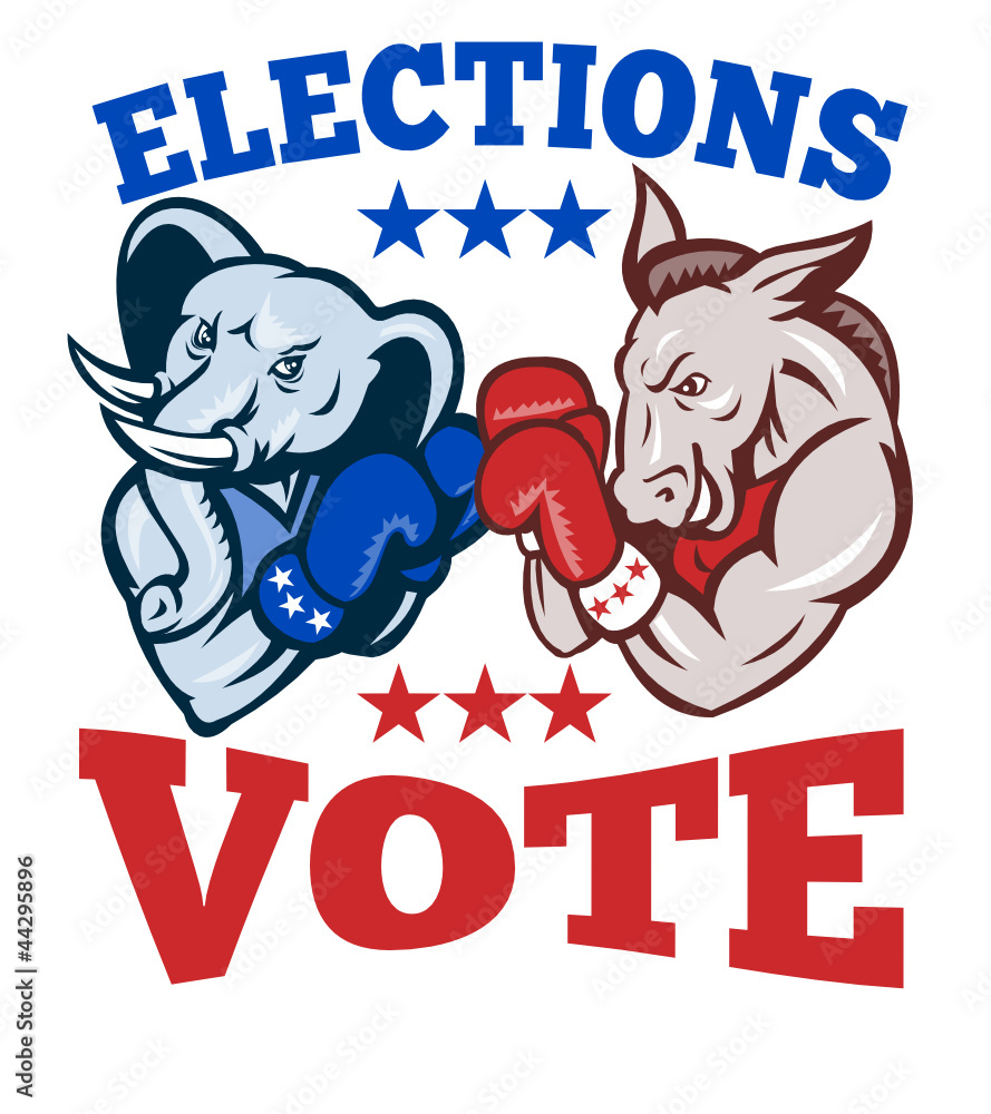 Democrat Donkey Republican Elephant Mascot Election Vote