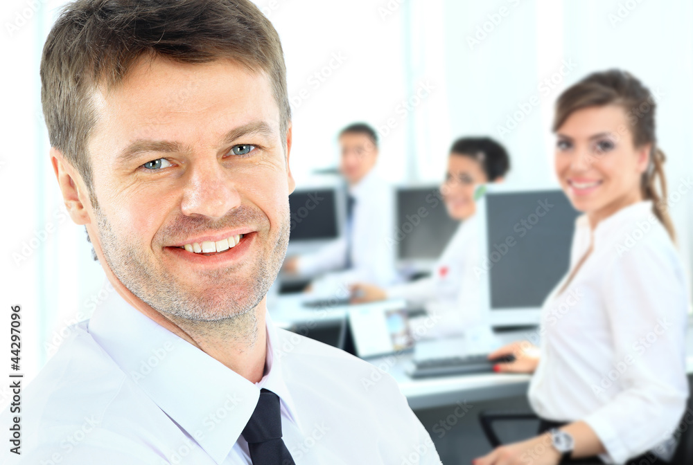 Portrait of mature business man smiling with hands Portrait of mature business man smiling with hands