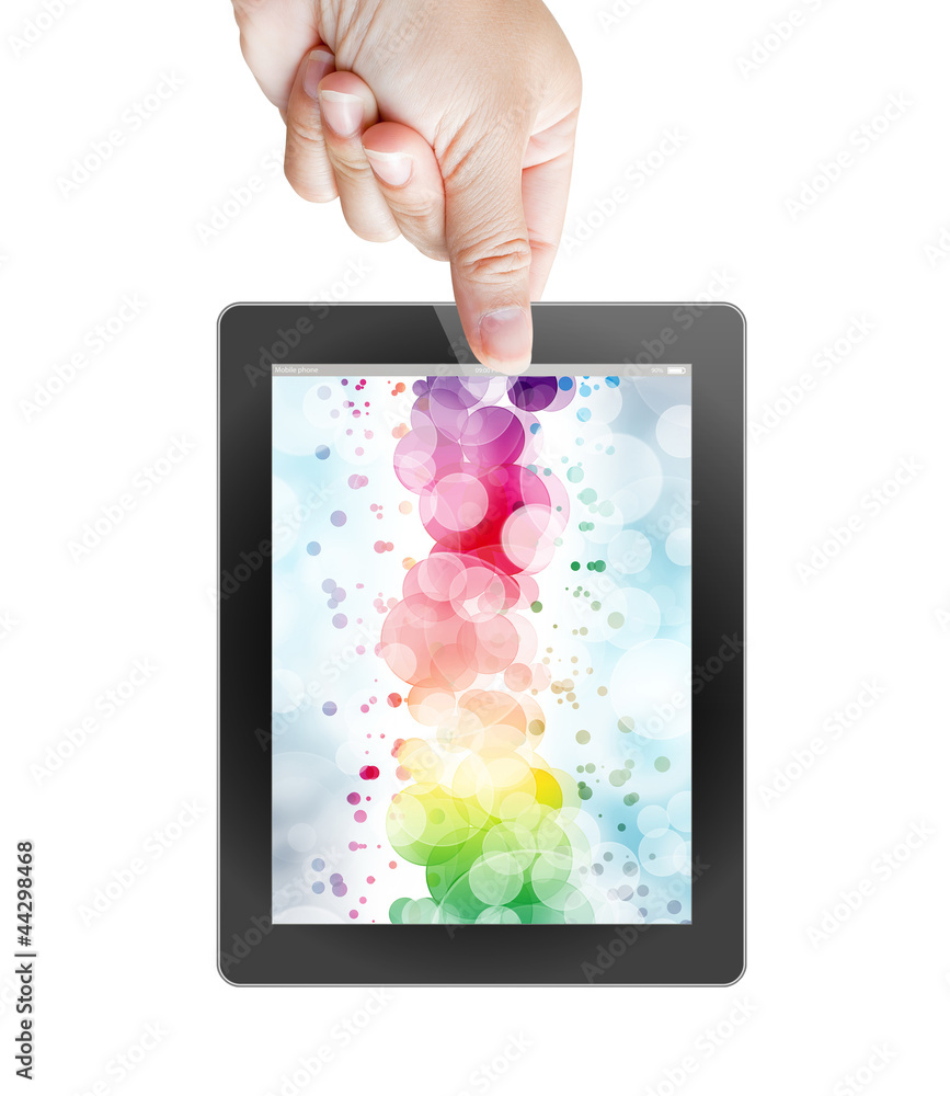 hand of business man holding and touching on touch pad hand of business man holding and touching on touch pad
