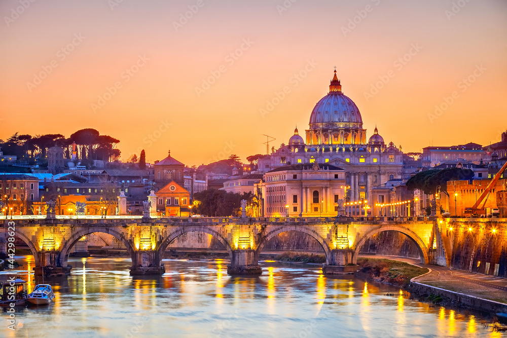 Fototapeta premium Katedra Świętego Piotra w nocy, Rzym