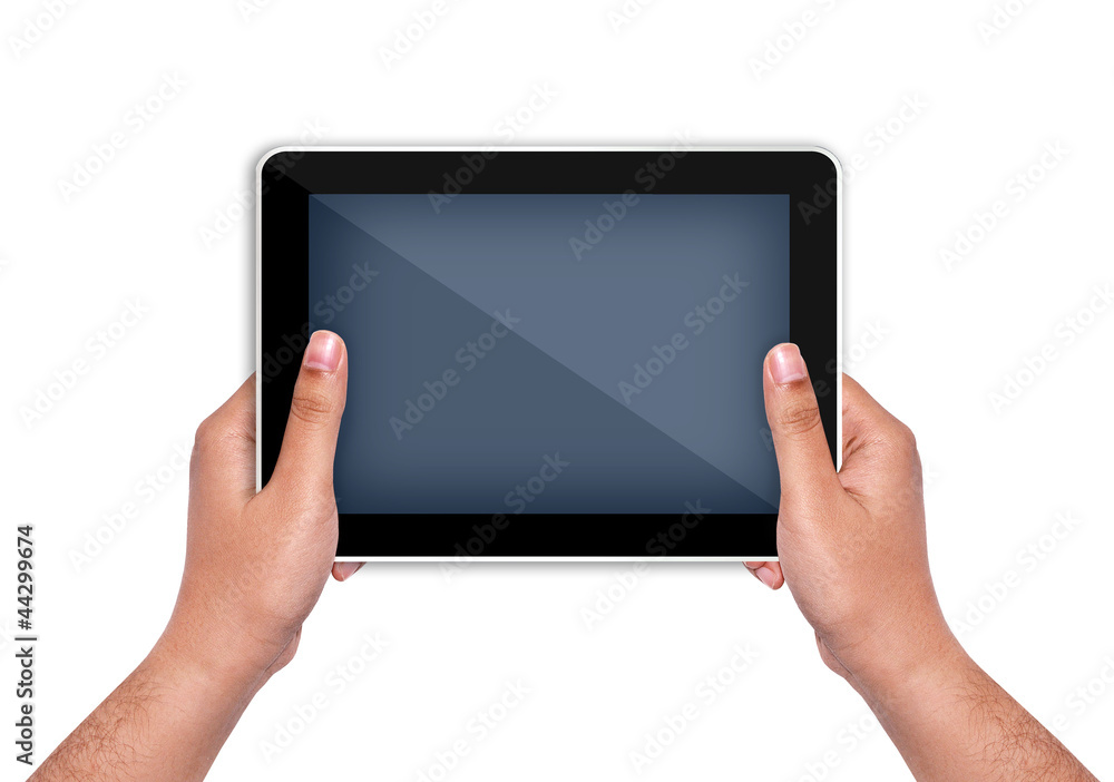 Hands holding tablet computer isolated on white background Hands holding tablet computer isolated on white background