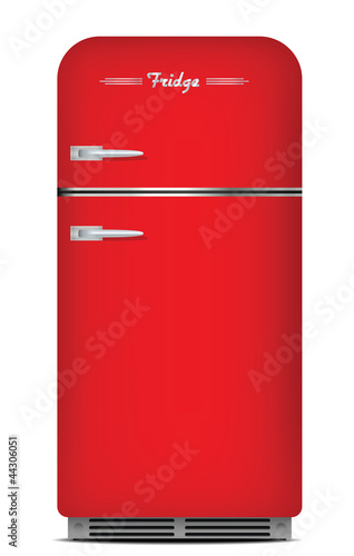 Red retro refrigerator. isolated on white