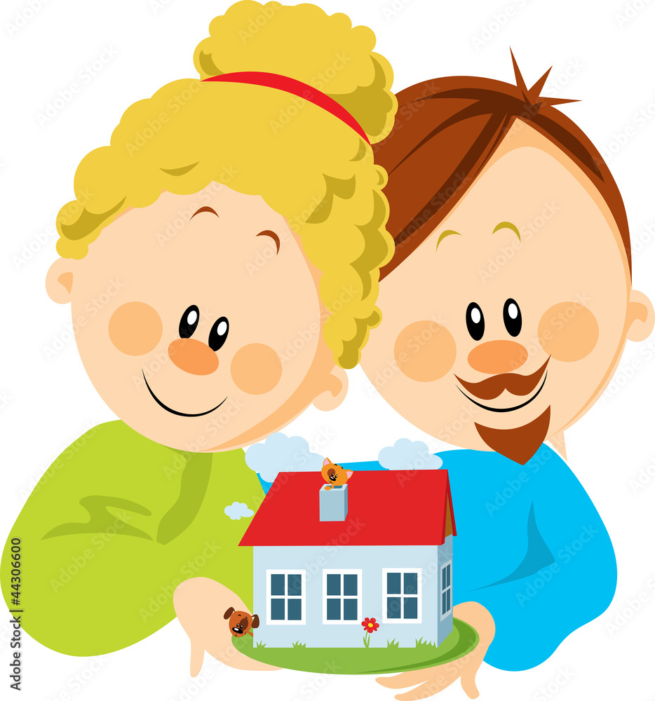 young couple with house in hands