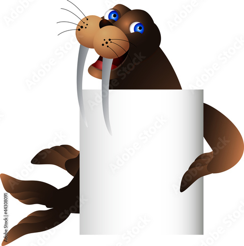walrus cartoon with blank sign