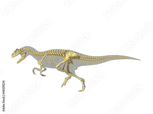Allosaurus dinosaur silhouette with photo-realistic skeleton.