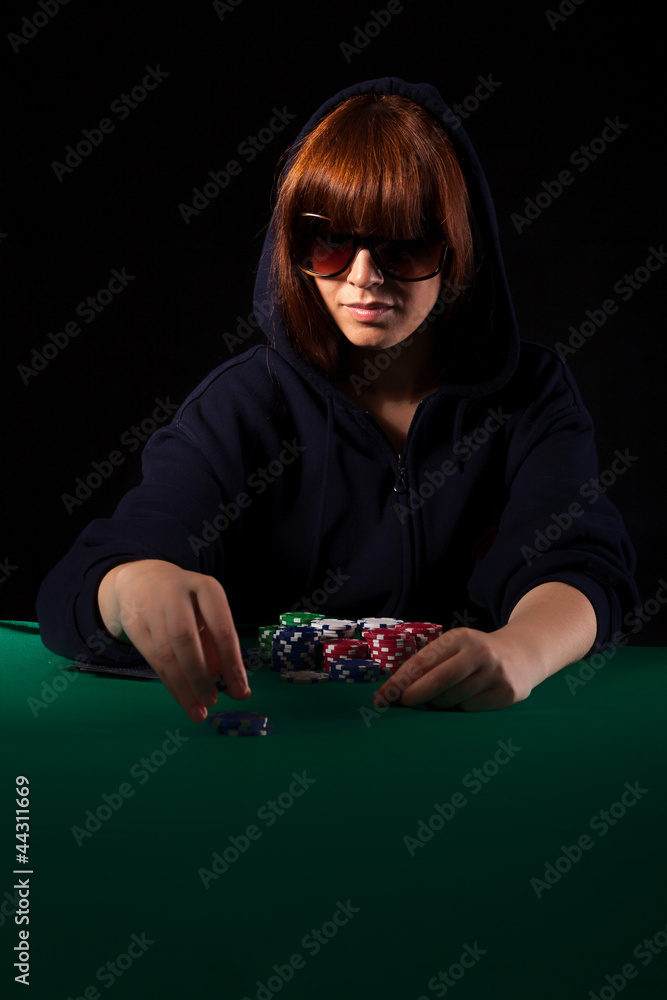 Woman playing poker