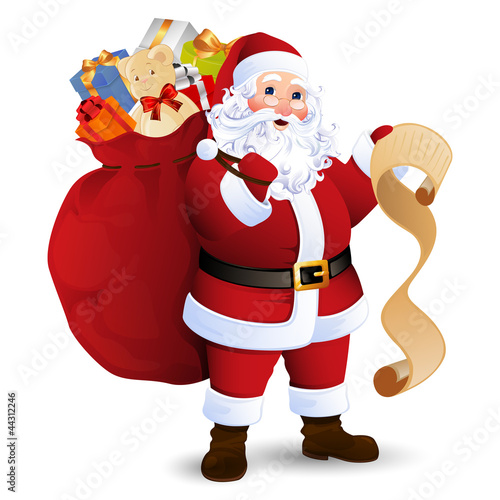 Vector Illustration of Santa Claus carrying sack full of gifts