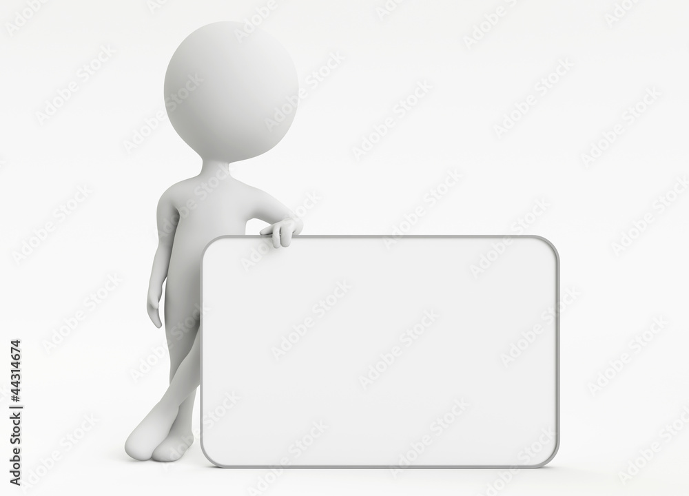 3d humanoid character with empty board 3d humanoid character with empty board