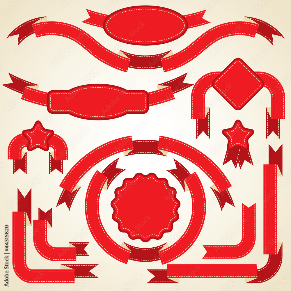 Set of curled red ribbons, vector illustration.
