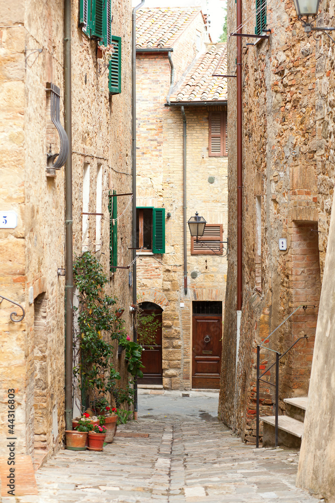 Street in the town of Pienza, Tuscany, Italy