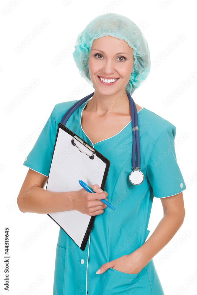 Smiling medical doctor woman with stethoscope and clipboard Smiling medical doctor woman with stethoscope and clipboard