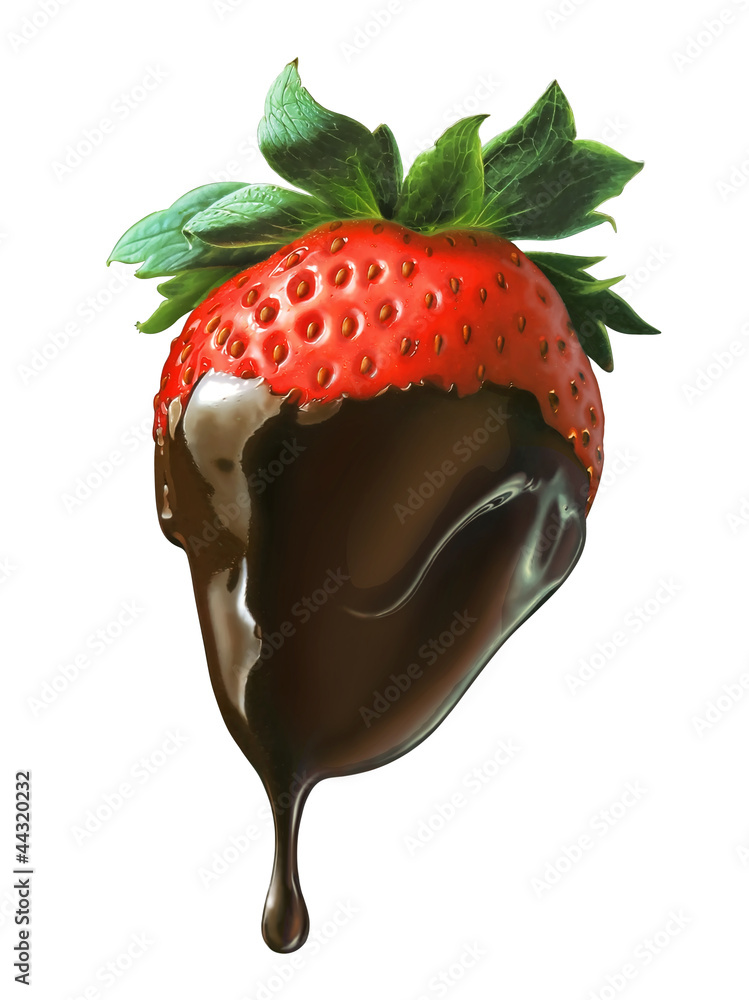 Strawberry half covered by liquid chocolate dripping. Stock ...