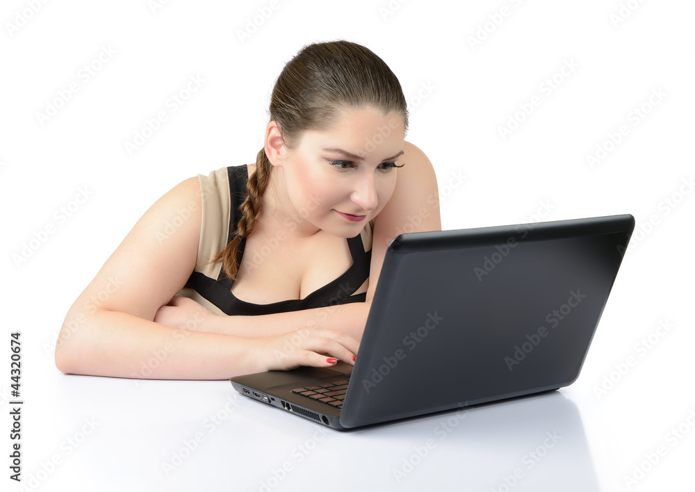 Beautiful young girl with notebook on white background Beautiful young girl with notebook on white background