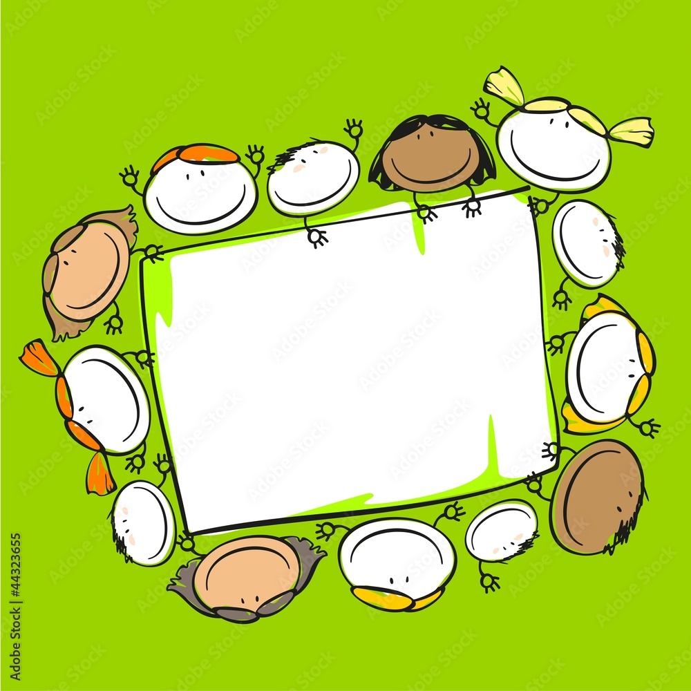 Fototapeta premium Child's drawing of happy people holding a frame