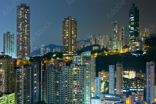 Hong Kong with crowded buildings at night