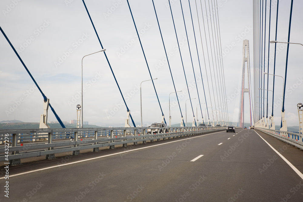 New suspension cable bridge in Vladivostok. Russia.