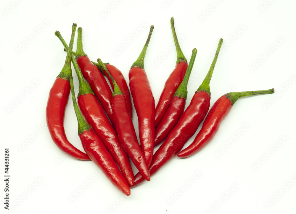 Thai red hot chili on white background