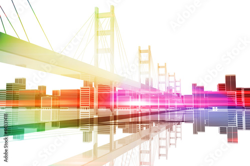 Puente con rascacielos de ciudad al fondo