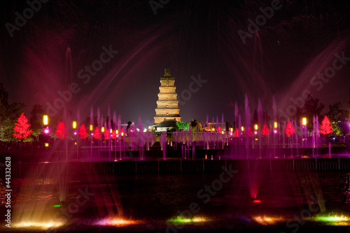 Illuminated water show at 1300-year-old Big Wild Goose Pagoda