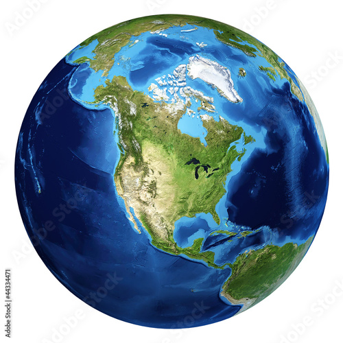 Earth globe, realistic 3 D rendering. North America view. photo