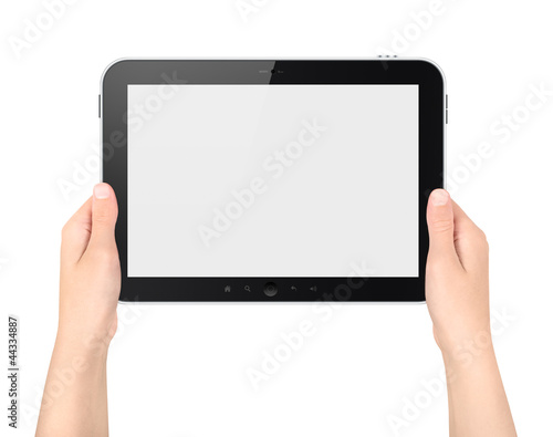 Holding Digital Tablet PC In Hands Isolated