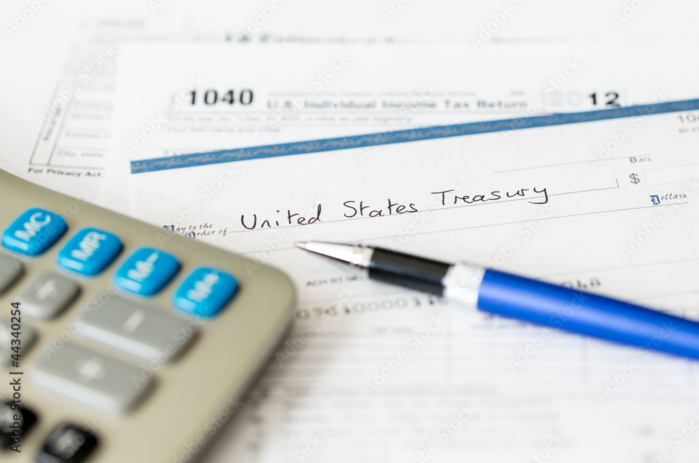 USA tax form 1040 for year 2012 with check USA tax form 1040 for year 2012 with check