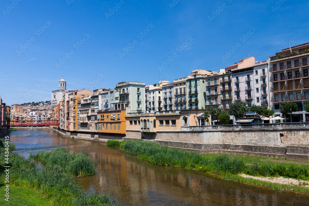 View from the bridge in Girona old town in Spain