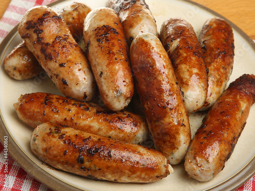 Cooked Pork Sausages on Plate