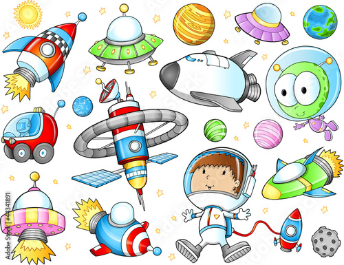 Outer Space Spaceships and Astronaut Vector Set