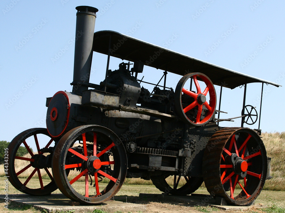 Steam powered agricultural tractor as exhibit in museum