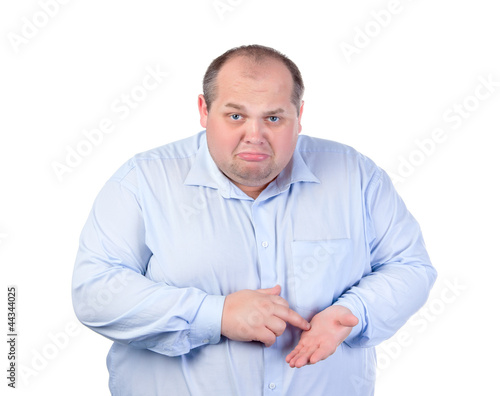 Unhappy Fat Man in a Blue Shirt © Discovod