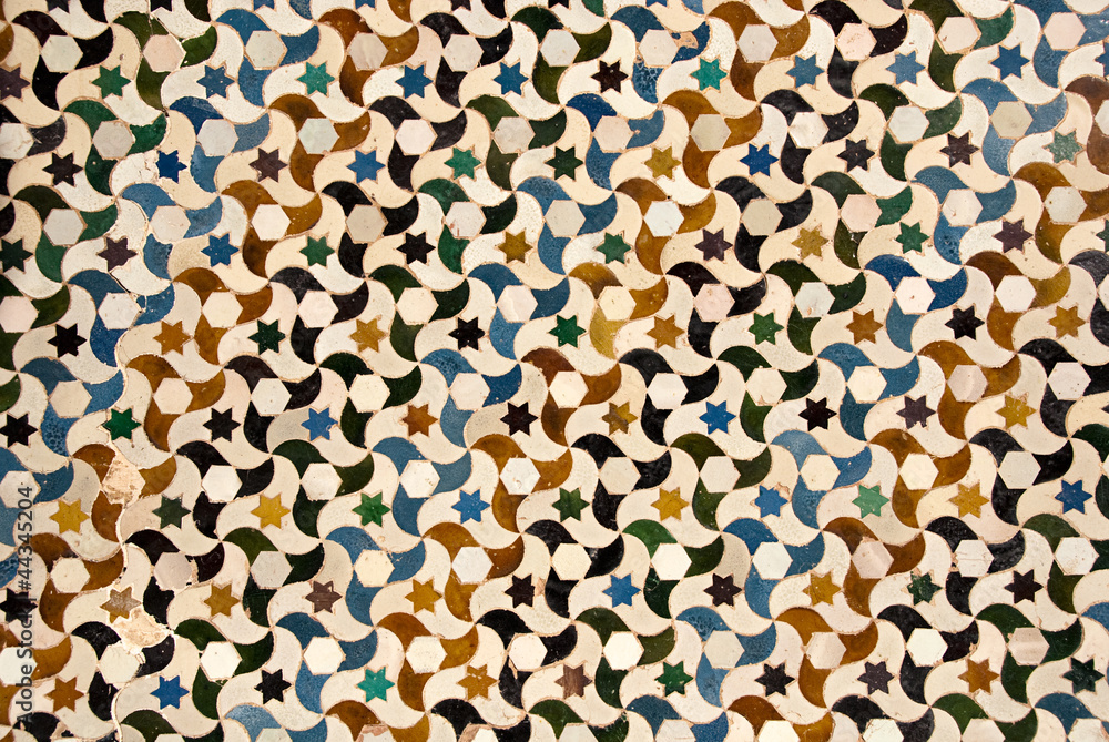 Mosaic at the Alhambra palace in Granada, Spain  - obrazy, fototapety, plakaty 