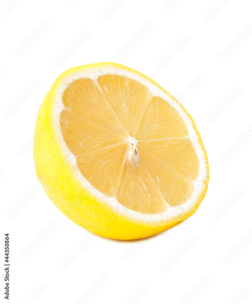 half fresh yellow lemon isolated on a white background half fresh yellow lemon isolated on a white background