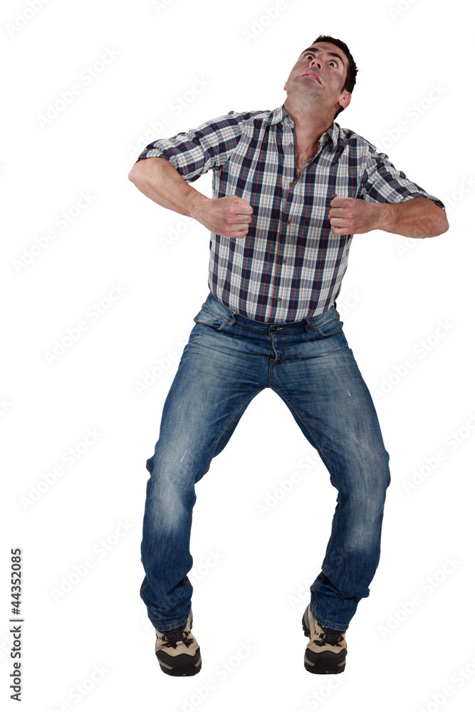 Man pretending to ride horse