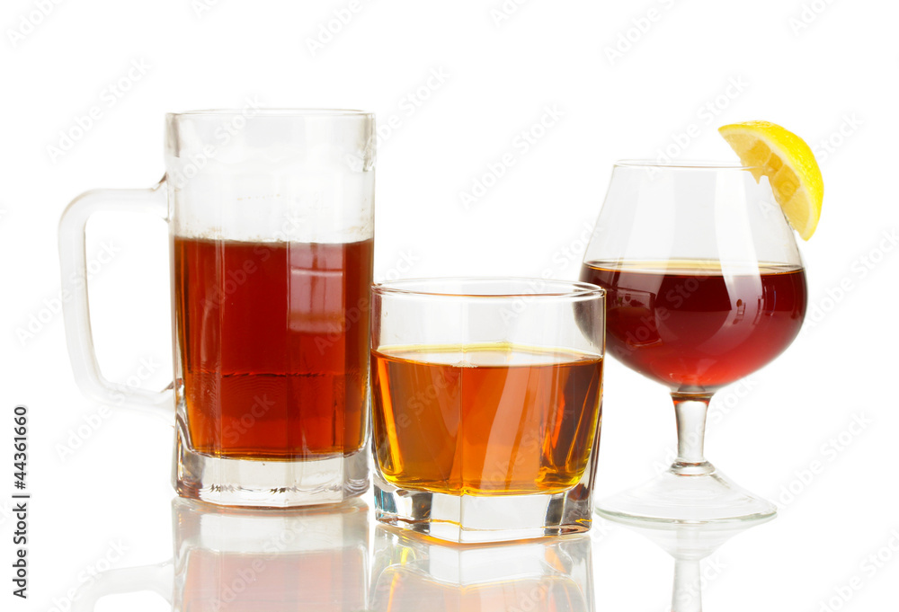 a variety of alcoholic drinks isolated on white a variety of alcoholic drinks isolated on white