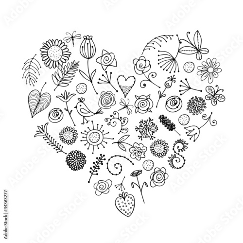 Floral ornament heart shape for your design
