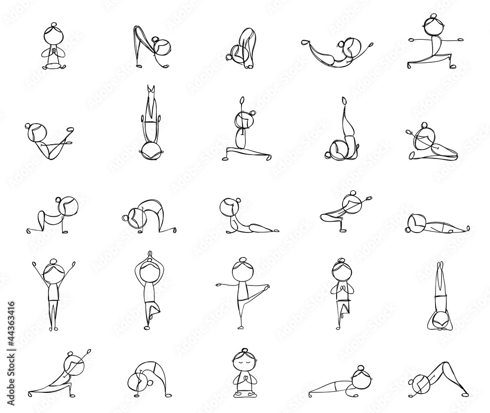 Fototapeta premium People practicing yoga, 25 poses for your design