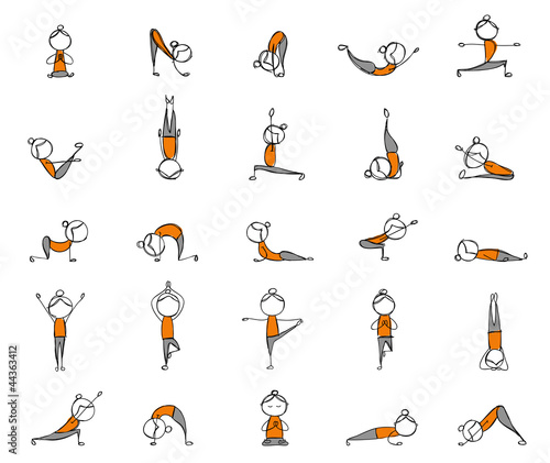 People practicing yoga, 25 poses for your design