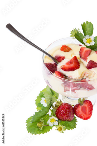 Vanilla Pudding with Strawberries on white
