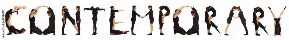 Black dressed people forming CAUCASIAN word over white Black dressed people forming CAUCASIAN word over white