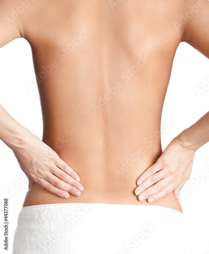 Loin of an athletic woman, isolated, white background