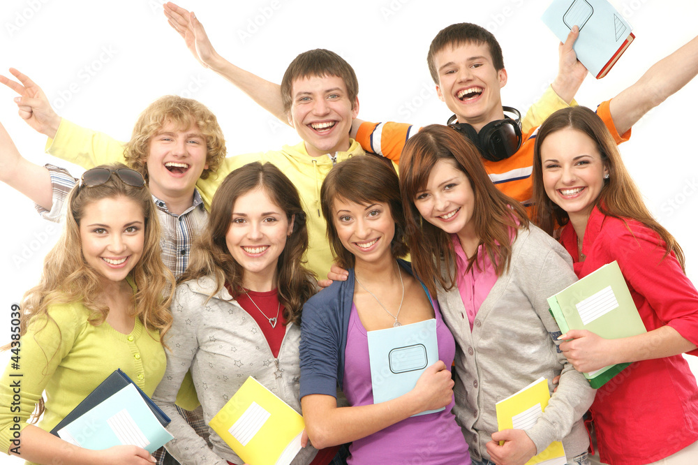 A group of young and happy teenagers celebrating end of school A group of young and happy teenagers celebrating end of school