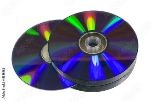 Pile of optical discs (CD, DVD or Blu-ray) isolated on white